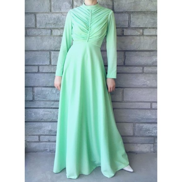 Vintage Dresses & Skirts - Vintage 70s Dreamy Lime Sherbet Green Hostess Dress